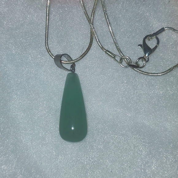 Natural Jade Drop Sterling Silver 16” Necklace - Picture 2 of 4